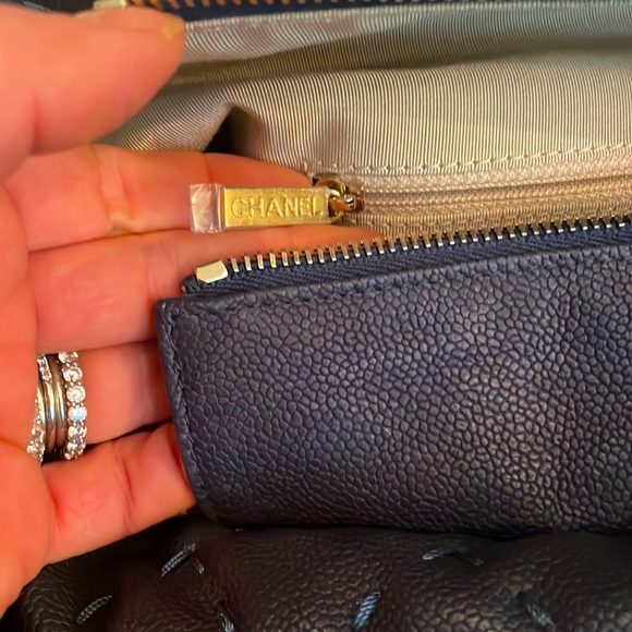 Chanel Caviar Navy Blue & Gold Hardware Stitch Tote Handbag - Picture 11 of 16